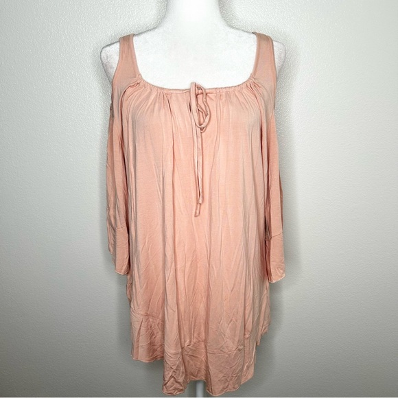 New Boston Proper Womens Peach Cold Shoulder Stretch Knit Tunic Top Size L NWT - Picture 1 of 10